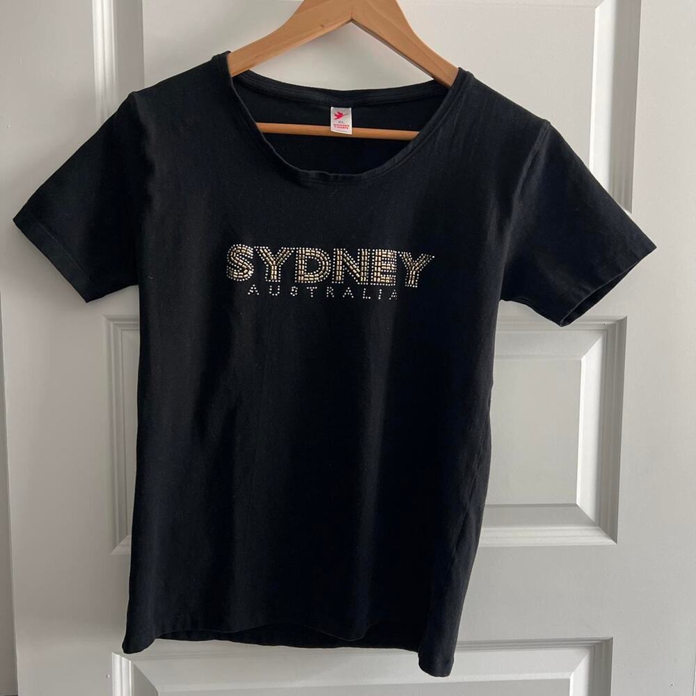 Fitted Graphic Black Rhinestone Beaded Baby Tee Sydney Australia XL